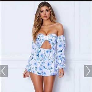 White Fox La Rousse Shirt Playsuit Blue Floral S 2